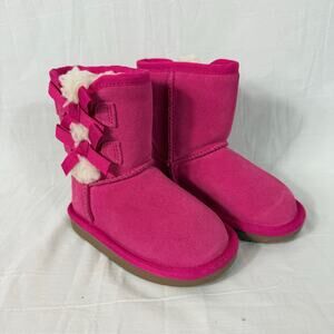 Koolaburra UGG Sz 6 1090330 Girls Pink Suede Shearling Lined Boots Bows Victoria